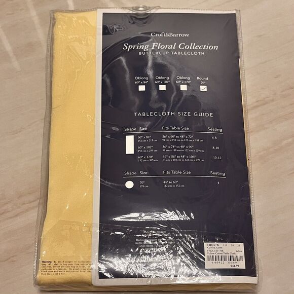 Croft&Barrow Spring Floral Collection Buttercup Round Tablecloth Yellow 70” - Picture 2 of 7